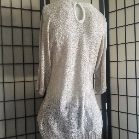 Nwt beige eci sequin cold shoulder sweater - Picture 3 of 8